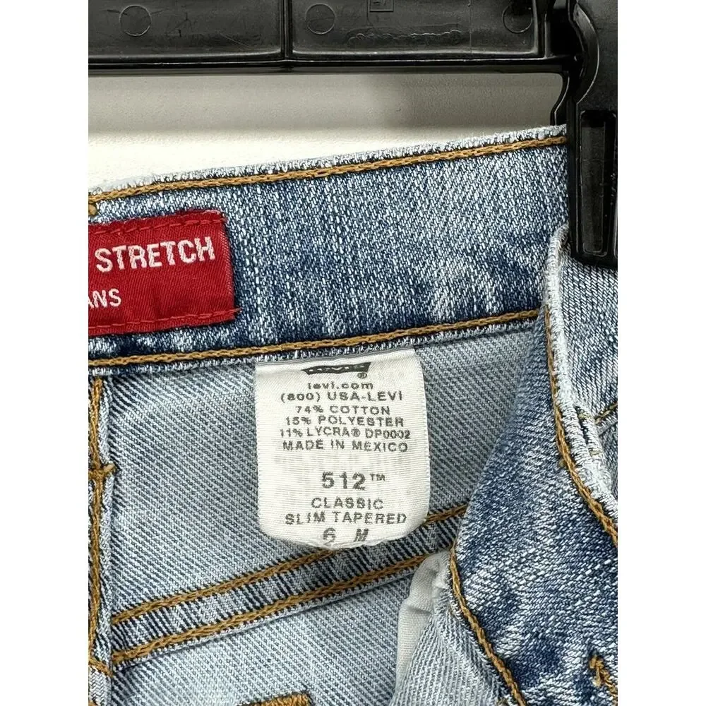 Levi's 512 High Rise Slim Fit Tapered Jeans sz 6 M Blue Denim distressed stretch